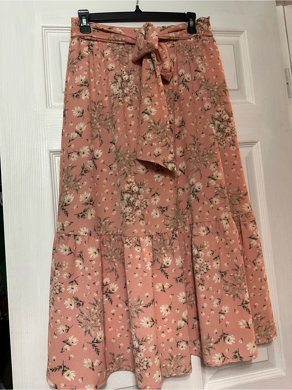 S). Tie-Waist Floral Maxi Skirt in Dusty Rose
